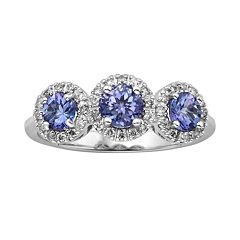 The Regal Collection 14k White Gold Genuine Tanzanite & 1/5-ct. T.W. Diamond 3-Stone Halo Ring by