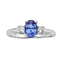 The Regal Collection Genuine Tanzanite & 1/5 Carat T.W. Diamond 14k White Gold 3-Stone Ring by