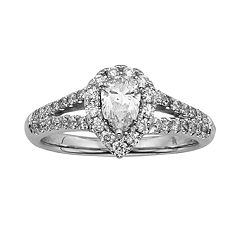 Pear-Cut IGL Certified Diamond Halo Engagement Ring in 14k White Gold (1-ct. T.W.) by