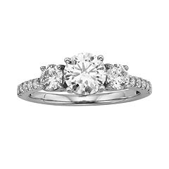 Round-Cut IGL Certified Colorless Diamond 3-Stone Engagement Ring in 18k White Gold (1 3/4 ct. T.W.) by