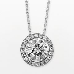 Forever Brilliant 14k White Gold Round-Cut 1 2/3-ct. T.W. Lab-Created Moissanite Halo Pendant by