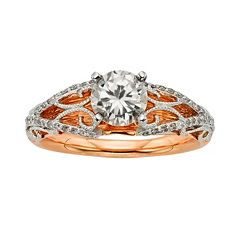 Diamonds & Lace Round-Cut IGL Certified Diamond Filigree Engagement Ring in 14k Rose Gold & 14k White Gold (1 1/4 ct.... by