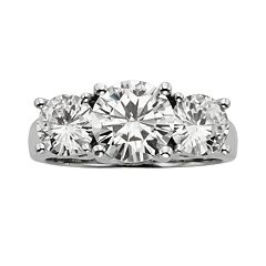 Forever Brilliant Round-Cut Lab-Created Moissanite 3-Stone Engagement Ring in 14k White Gold (3 9/10 ct. T.W.) by