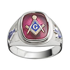 Sterling Silver Lab-Created Ruby Masonic Ring Men by