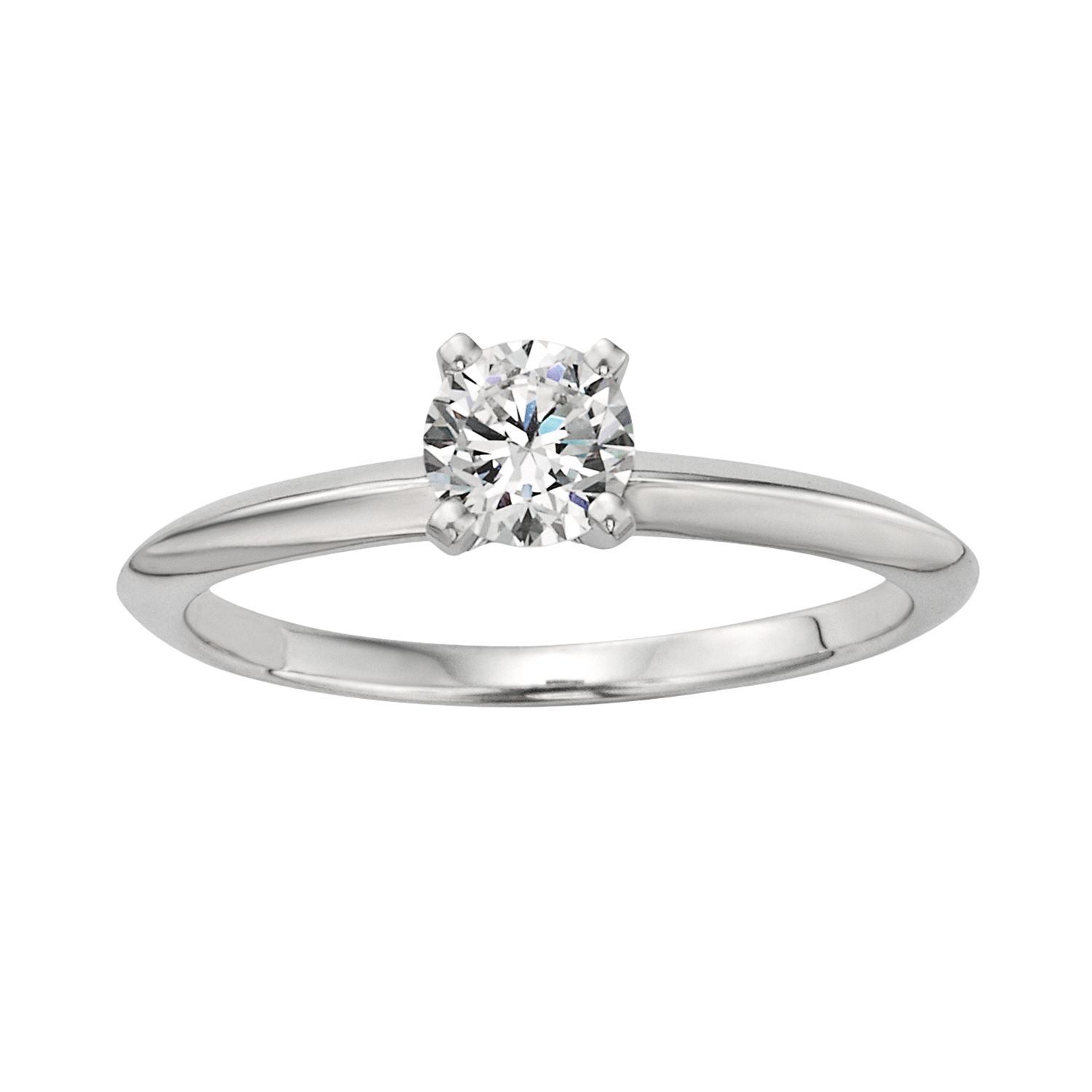 Round diamond solitaire engagement ring in sterling silver
