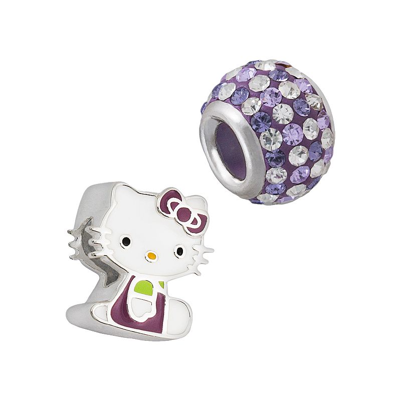 Hello Kitty Sterling Silver Crystal Bead Set, Women's, Purple