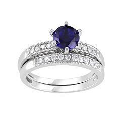 Lab-Created Sapphire & Diamond Engagement Ring Set in 10k White Gold (1/3 ct. T.W.) by