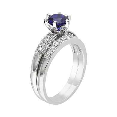 Lab-Created Sapphire and Diamond Engagement Ring Set in 10k White Gold (1/3 ct. T.W.)