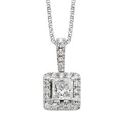 18k White Gold 1/2-ct. T.W. IGL Certified Colorless Diamond Halo Pendant by