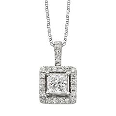 18k White Gold 1-ct. T.W. IGL Certified Colorless Diamond Halo Pendant by