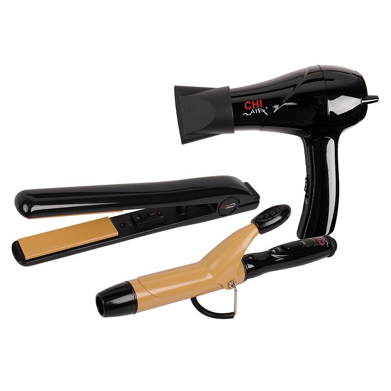 CHI Air 3-pc. Tourmaline Ceramic Styling Iron and Hair Dryer Travel Set, Black