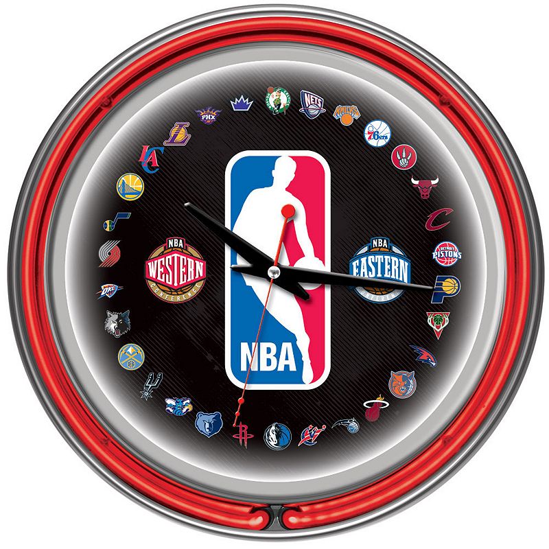 NBA Chrome Double-Ring Neon Wall Clock, Multicolor