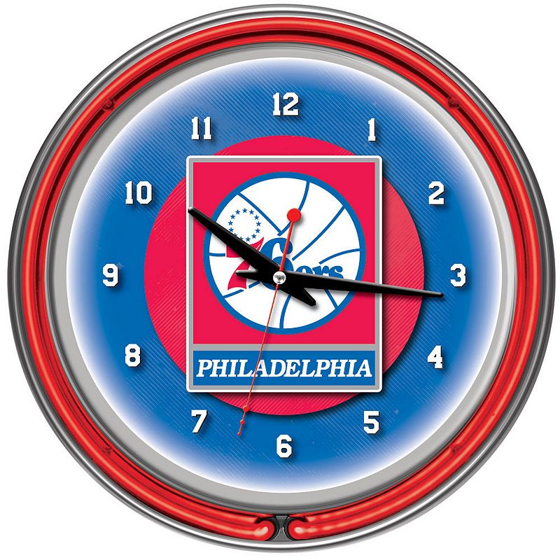 Philadelphia 76ers Chrome Double-Ring Neon Wall Clock, Multicolor