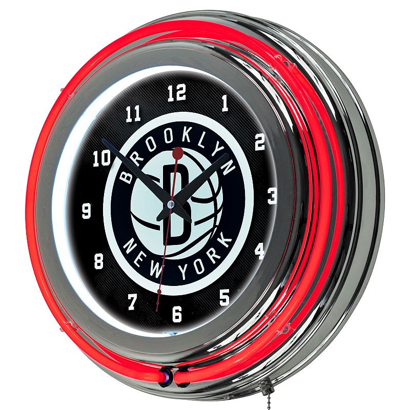 Brooklyn Nets Chrome Double-Ring Neon Wall Clock, Multicolor