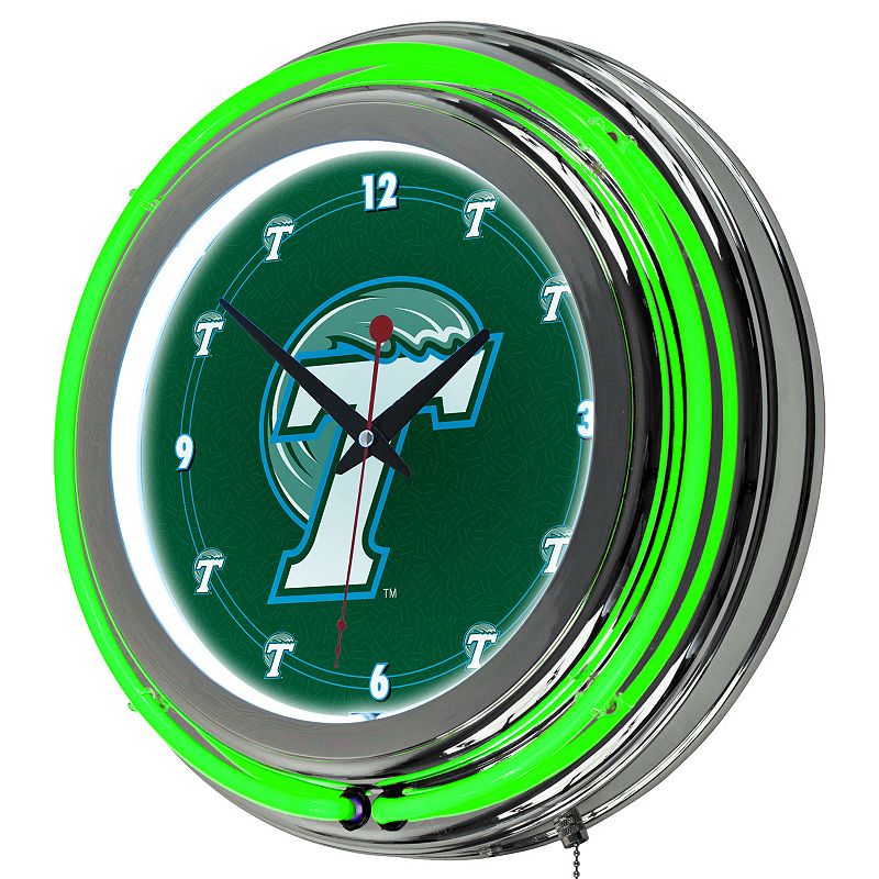 Tulane Green Wave Chrome Double-Ring Neon Wall Clock, Multicolor