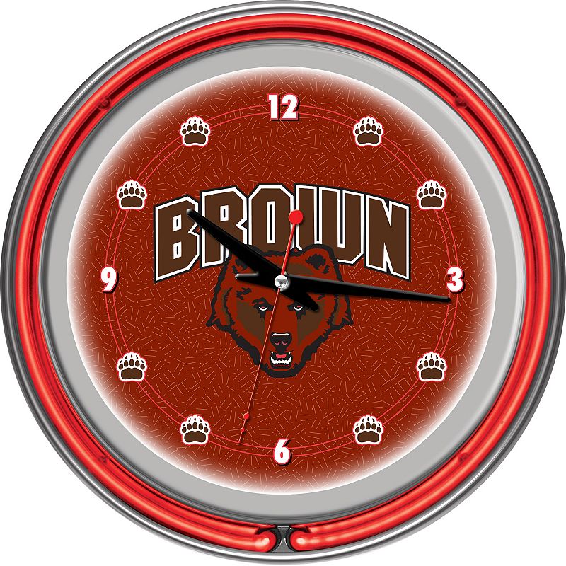 Brown Bears Chrome Double-Ring Neon Wall Clock, Multicolor