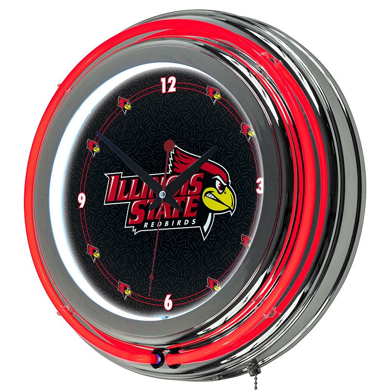 Illinois State Redbirds Chrome Double-Ring Neon Wall Clock, Multicolor