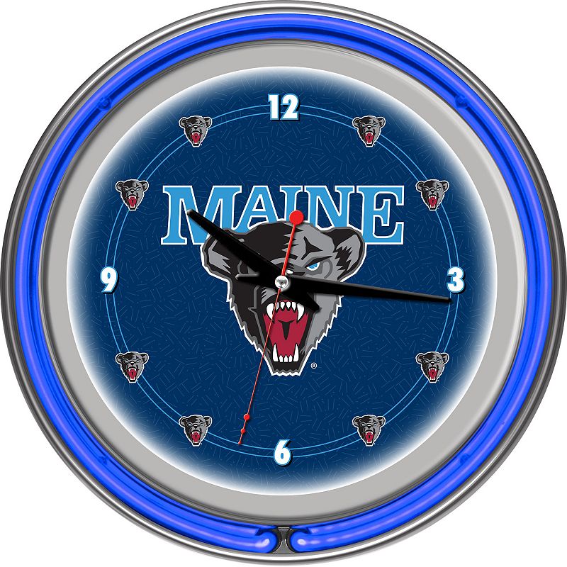Maine Black Bears Chrome Double-Ring Neon Wall Clock, Multicolor
