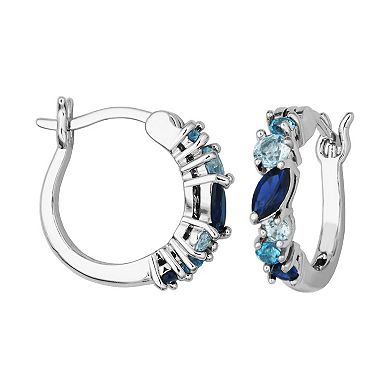 Sterling Silver Lab-Created Sapphire and Blue Topaz Hoop Earrings