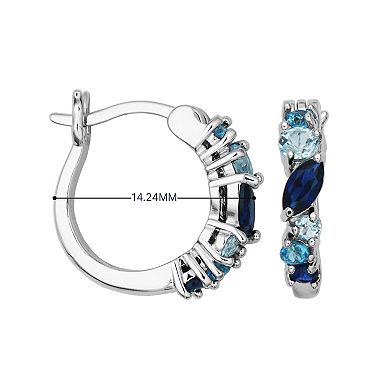 Sterling Silver Lab-Created Sapphire and Blue Topaz Hoop Earrings