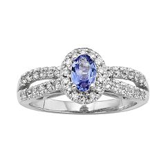 The Regal Collection Tanzanite & 1/2 Carat T.W. IGL Certified Diamond 14k White Gold Tiered Oval Halo Ring by