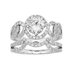 Forever Brilliant 14k White Gold 2 Carat T.W. Lab-Created Moissanite Swirl Engagement Ring Set by