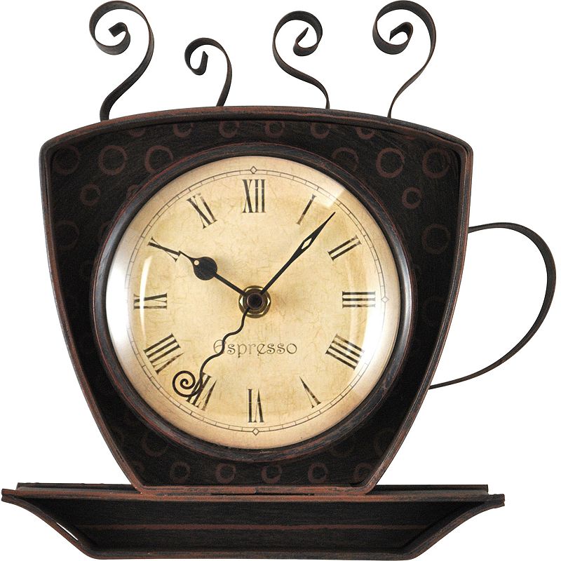 FirsTime Coffee Cup Wall Clock, Brown