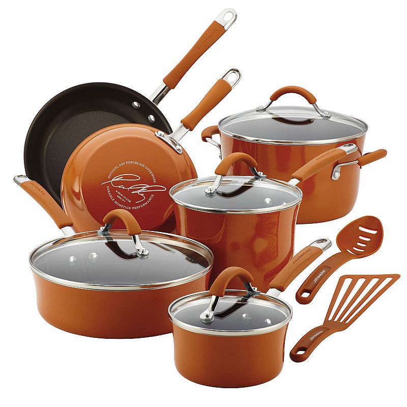 Rachael Ray Cucina 12-pc. Hard-Enamel Nonstick Cookware Set, Orange