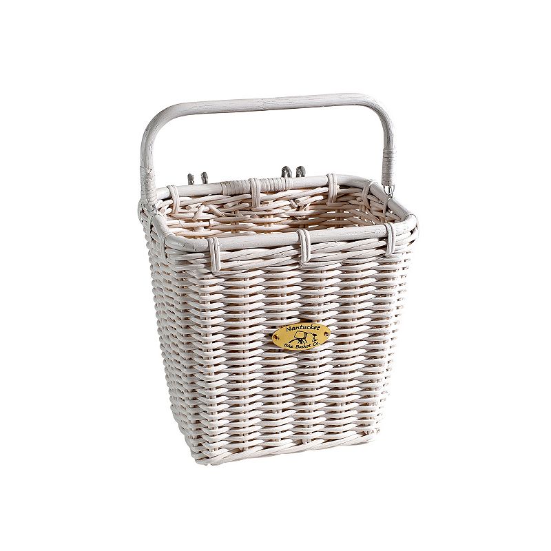 Nantucket Bicycle Basket Co. Cruiser Pannier Bike Basket & Hooks, White