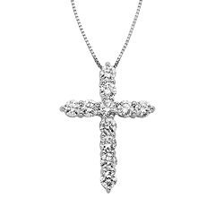 1 Carat T.W. IGL Certified Diamond 14k Gold Cross Pendant Necklace by