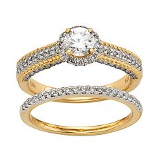 IGL Certified Diamond Halo Engagement Ring Set in 14k Gold (1 Carat T.W.) by