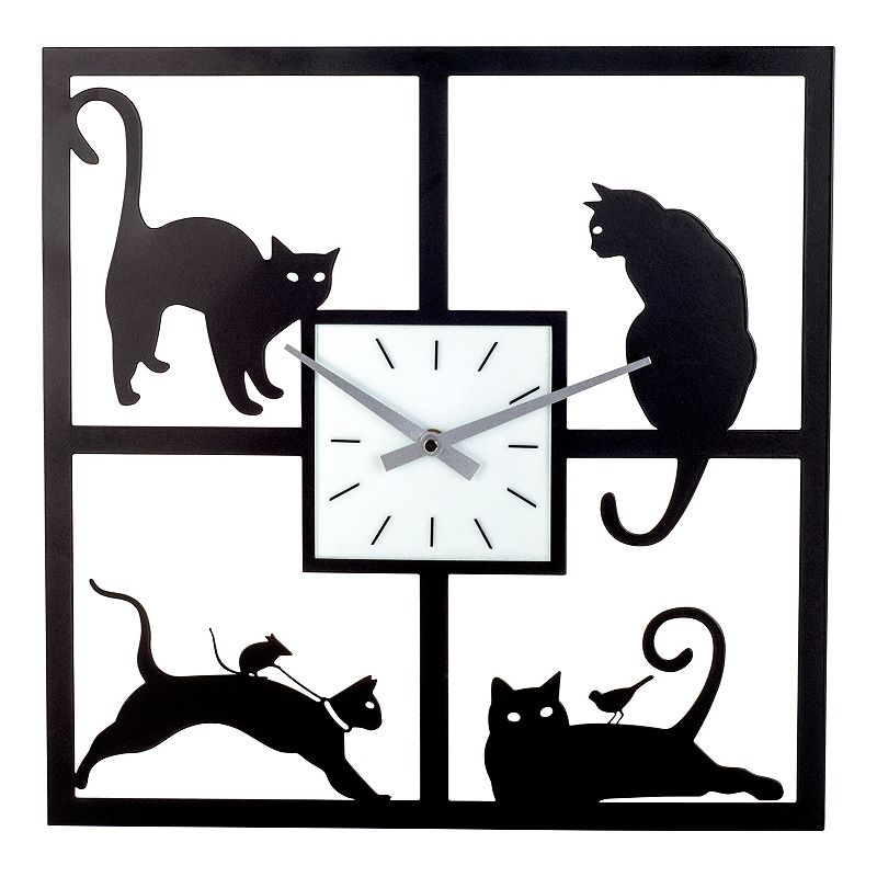 Cat Metal Wall Clock, Black