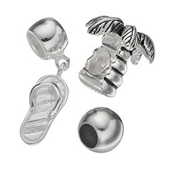 Individuality Beads Sterling Silver Palm Tree Bead & Flip-Flop Charm Set
