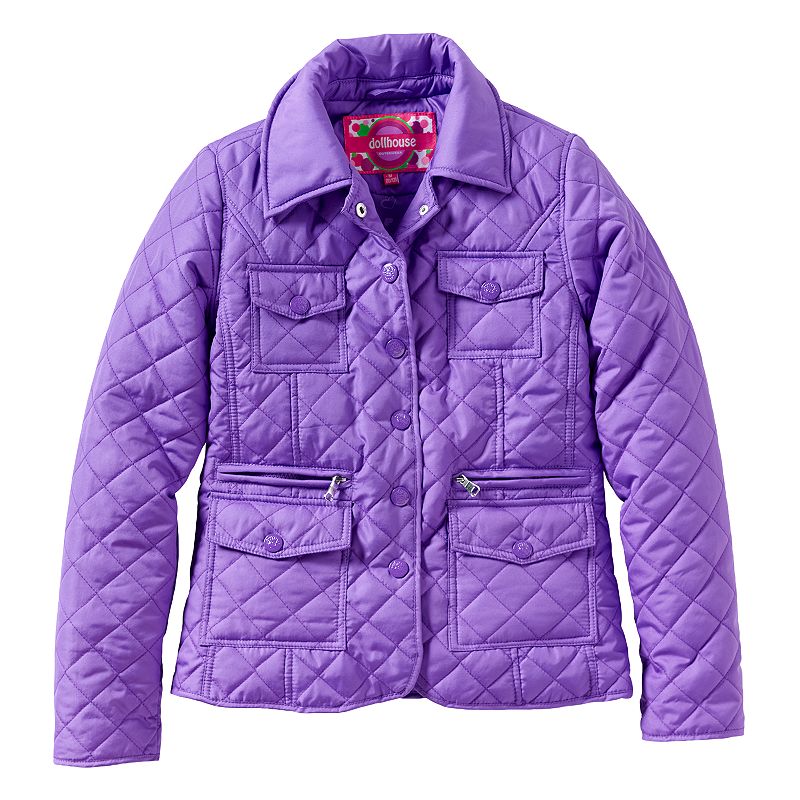 Girls 7-16 Dollhouse Quilted Multi-Pocket Jacket, Girl's, Size: 14, Purple