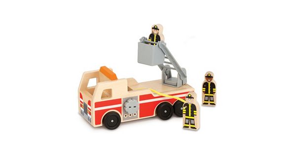 melissa & doug wooden fire truck with 3 firefighter play figures