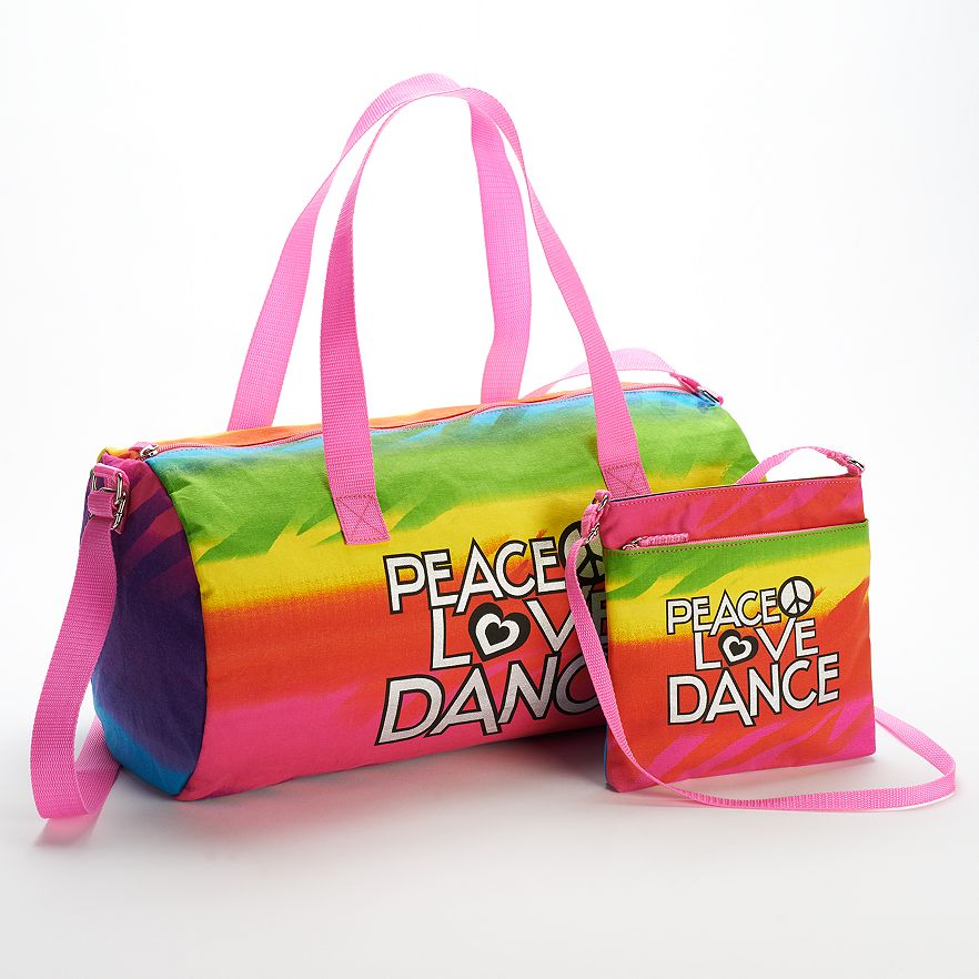 Tie Dye Peace Love Dance Duffle Bag And Crossbody Handbag Sleepover Set