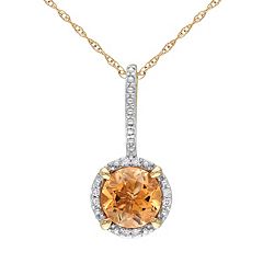 Citrine & Diamond Accent 10k Gold Halo Pendant Necklace by