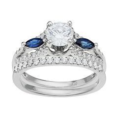 14k White Gold 1 1/6 Carat T.W. IGL Certified Diamond & Sapphire Engagement Ring Set by