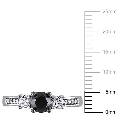 Stella Grace 4/5 Carat T.W. Black and White Diamond, and Lab-Created White Sapphire 10k White Gold 3-Stone Ring