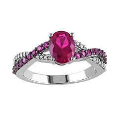 Lab-Created Ruby & 1/10 Carat T.W. Diamond 10k White Gold Crisscross Ring by