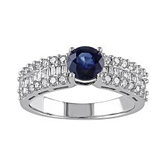 Blue Sapphire & 5/8 Carat T.W. Diamond 10k White Gold Ring by