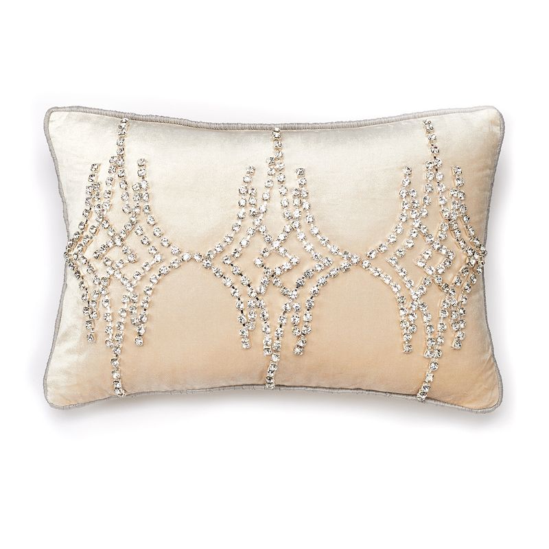 JENNIFER LOPEZ BEDDING COLLECTION CHATEAU RHINESTONE TRELLIS THROW PILLOW (BEIGE/KHAKI)