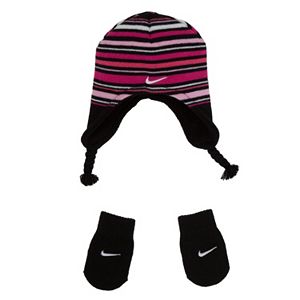 Nike Stripe Beanie Hat & Mittens Set - Baby