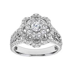 Simply Vera Vera Wang Diamond Flower Engagement Ring in 14k White Gold (1 Carat T.W.) by