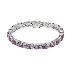 Amethyst & White Topaz Sterling Silver Tennis Bracelet by
