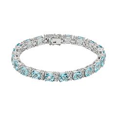 Blue & White Topaz Sterling Silver Tennis Bracelet by