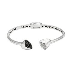 Black Spinel & White Topaz Sterling Silver Hinged Cuff Bracelet by