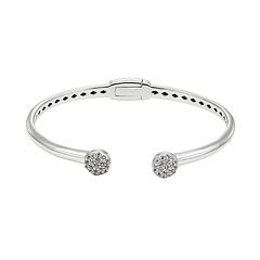 White Topaz Sterling Silver Hinged Cuff Bracelet by