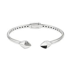 Black Spinel & White Topaz Sterling Silver Hinged Cuff Bracelet by