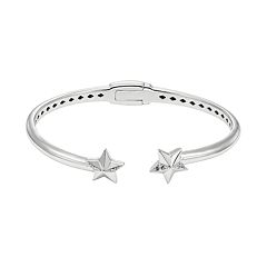 White Topaz Sterling Silver Star Hinged Cuff Bracelet by